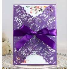 Purple Invitation Card Wedding Decoration Laser Cut Paper Wholesale